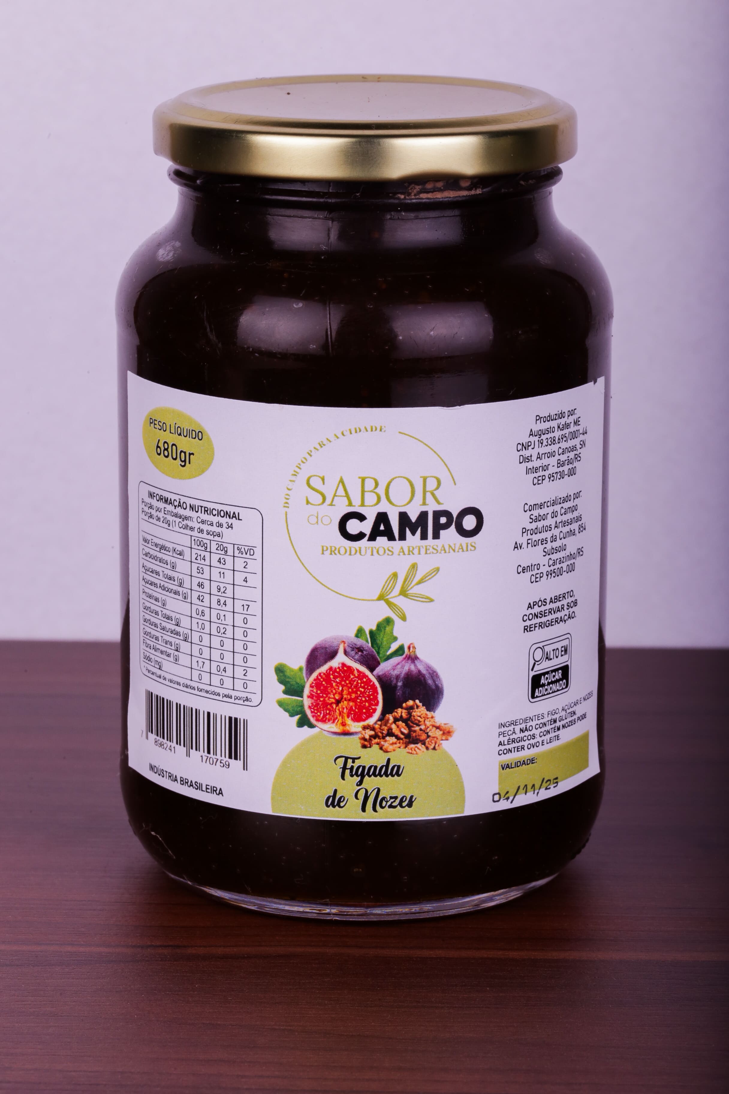 Geleia Artesanal De Figo Com nozes Sabor do Campo 680g