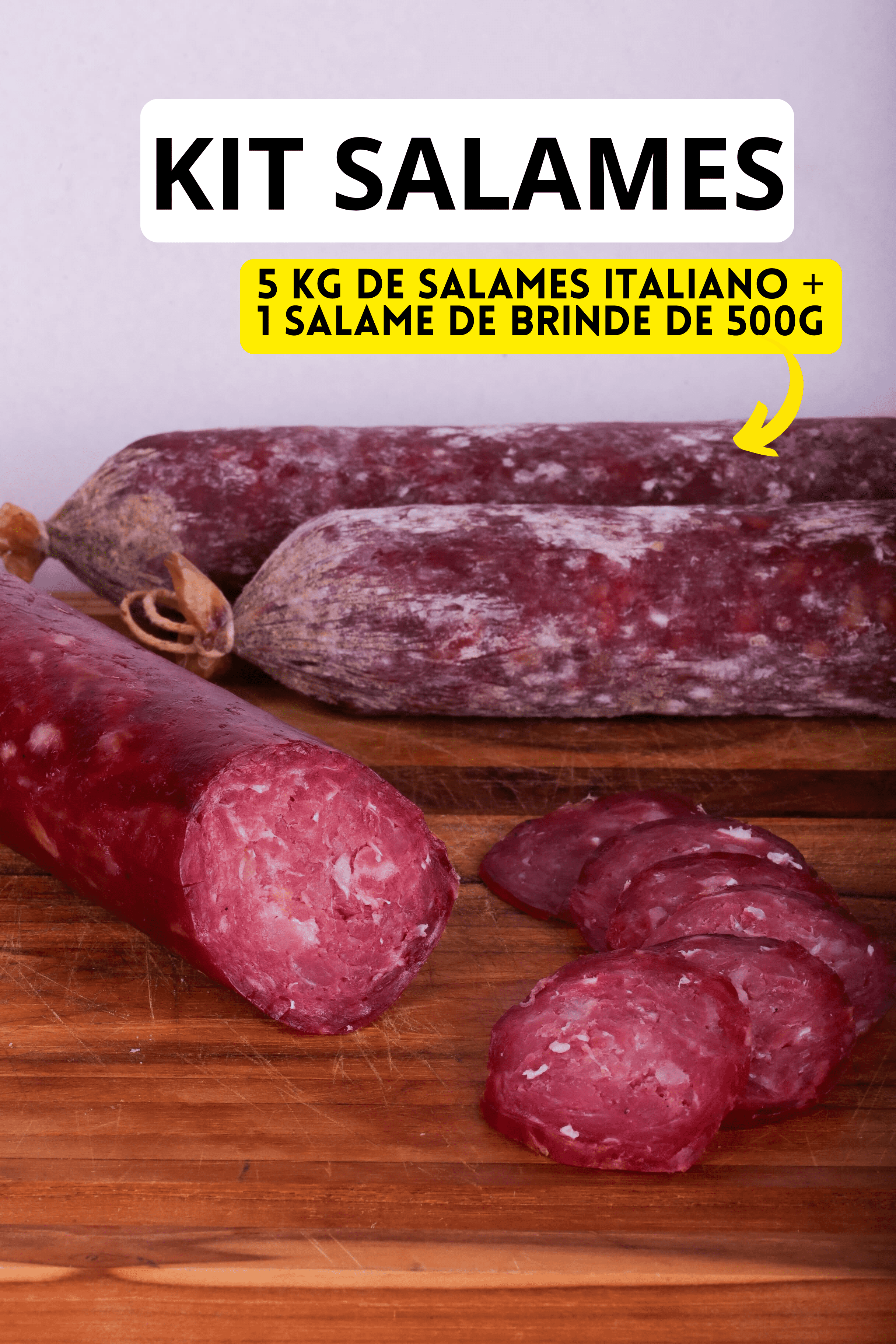 Kit Salames: 5kg de Salames Suíno Defumados Italiano + 1 Salame Italiano de Brinde  