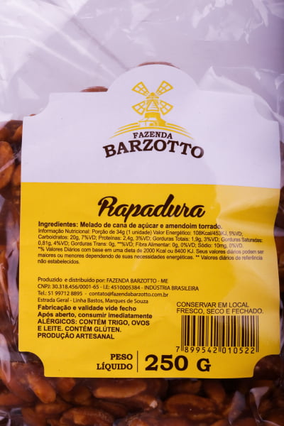 Rapadura Artesanal De Melado e Amendoim Barzotto 250g