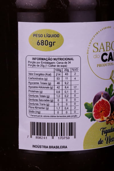 Geleia Artesanal De Figo Com nozes Sabor do Campo 680g