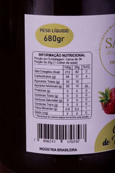 Geleia Artesanal De Morango Em Pedaços Sabor do Campo 680g