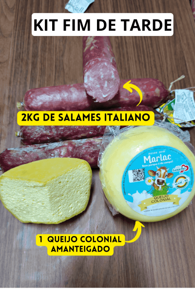 Kit Fim de Tarde: 2kg de Salames Suíno Defumados Italiano +1 Queijo Colonial Amanteigado Marlac (800g) + 1 Rapadura de Melado e Amendoim de Brinde